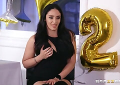 Purple-haired Beauty With Big Tits Hops On A Big Thr With Monique Alexander And Scott Nails