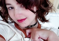 Amateur busty brunette masturbates and does hand job