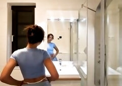 Braless large breasts Oriental cosplayer in her hot flirty short mini petticoat flashes her pants in advance of taking 'em off