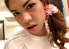 Asian ladyboy teen Kitty in a football outfit ass fucking stuffed