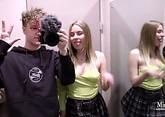 Blonde's fitting room photoshoot turns steamy with facial climax