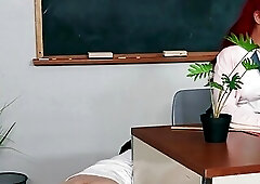 TS mature teacher fucked by student in public classroom