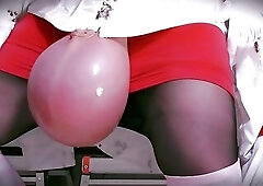 Glossy Low Hangers Balls all day lengthy ! Mini Petticoat Sissy Cuckold Red Petticoat Saline Infusion LARGE BALLS