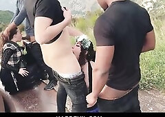 Incredibly hawt women Lydia Ebony and Monika Wild sucking penis outdoors!