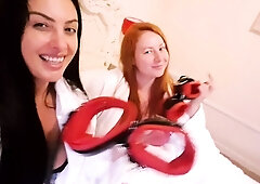 Sexy amateur redhead teen double dildo action