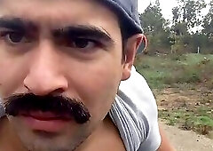 Latino23bom jerks and pees outside