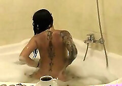 Tattooed Milf Masturbates and Orgasms in the Bath - Part 1