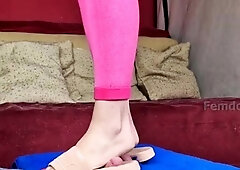 Slippers cock trampling CBT with full weight, amateur