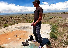 Urinating denim in public and flooding a pair of work shoes