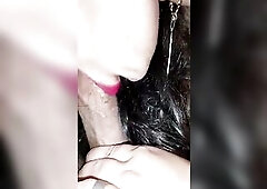 Fantastic oral-sex with red lipstick and jizz in the throat