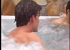 Newcomer to gay sex joins for a threesome in a spa taking dick in both holes