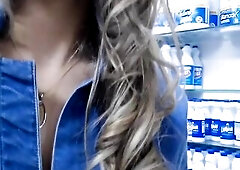 Walking undressed in the supermarket - Risky flashing in public