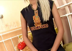 Lovely golden-haired undresses and plunges into muff and oral-sex fuck