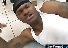 Black ghetto gay with cum on his nose after facial