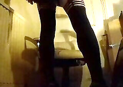 Hollyemidscd wanking and cumming  in all black lingerie, suspender belt,stockings and heels