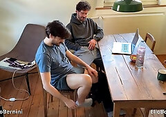 Observing porno at the kitchen table with my gay-for-pay mate