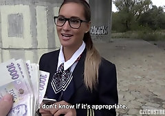 The Stewardess fucks with stranger outdoor