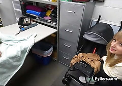 Big-Titted blond tries stolen dildo and sucking officers penis