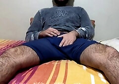 Dick flash handjob, big balls cumshot, hairy chest
