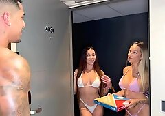Two horny ladies invite a delivery guy to their bed