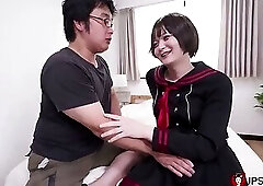 Tgirl Sara Amagi like to have his tiny dick sucked by a chubby man