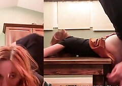 #213 Screwing Every Other on the Game Table - Cute Orange Petticoat and Large Jizz flow!