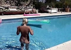 Summer sex on the pool with large booty golden-haired pierced mother I'd like to fuck.