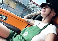 Excited Tattooed Barista Eats Teddy Tarantino's Shlong in the Car On her Break
