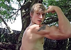 Dylan is stretching out before showing his muscles