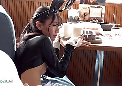 Japanese Babe wearing revealing bunny suit having sex