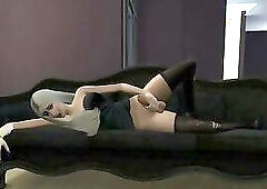 Rachel jerks off and cums while Madilyn is at work
