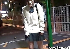 Cute Japanese girl picked up on the street and shows panties