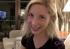 Blonde smokes while giving a humiliating footjob to his muscular cock