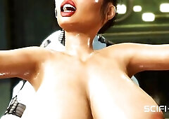 I just crave your shlong! Female robot transsexual bangs a hot cuffed breasty brunette hair in the sci-fi lab