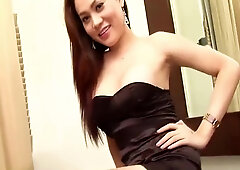 Busty Ladyboy In Lace Panties Jerks Off Her Shaved Cock On