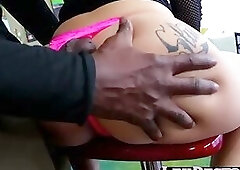 Pretty asian Katrina Jade rides on Lexs bbc on the floor