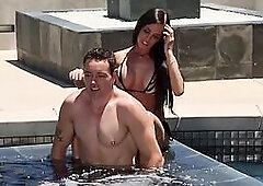 After massage in bathub big tits MILF sucked dick and fucked by a client