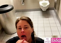 Pretty girl sucking and fucking big cock inside toilet