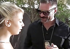 Horny daddy fucks her tight pussy and mouth very hard