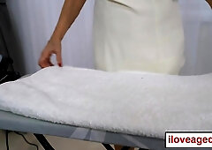 Suzana is a 70 year old granny who sucks Samuels inflexible schlong in his couch Then that babe widen her legs wide open for him to lick and pound tha