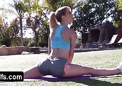 Breasty golden-haired stepmom drilled after her workout