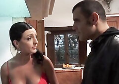 Carla enjoys delicate moments with her spouse's superlatively good ally. The vehement meeting takes set in the rustic kitchen.