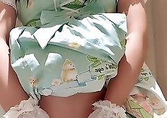 Cosplay cutie does a wee