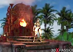 Amazons. A horny shemale fucks hard a young sexy hottie outdoor