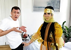 Oriental doll Lady Dee got her holes fucked by two huge sausages