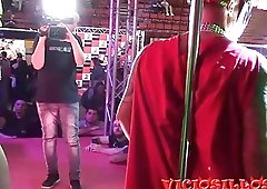 Threesome sex performance on stage with a transsexual