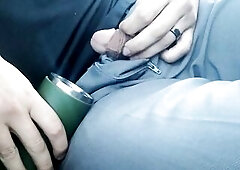 Hopeless parking lot piddle into thermos