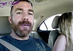 Sexy mother I'd like to fuck wife driving topless and flashing booty and cunt upskirt in Walmart