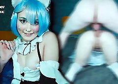 Cat Girl Rem Seduced Subaru to Fuck Her Tight Holes - Anal Cosplay Re Zero