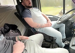 Public Truck Cruising We Flash Our Bulges And A 3-way Begins Inside